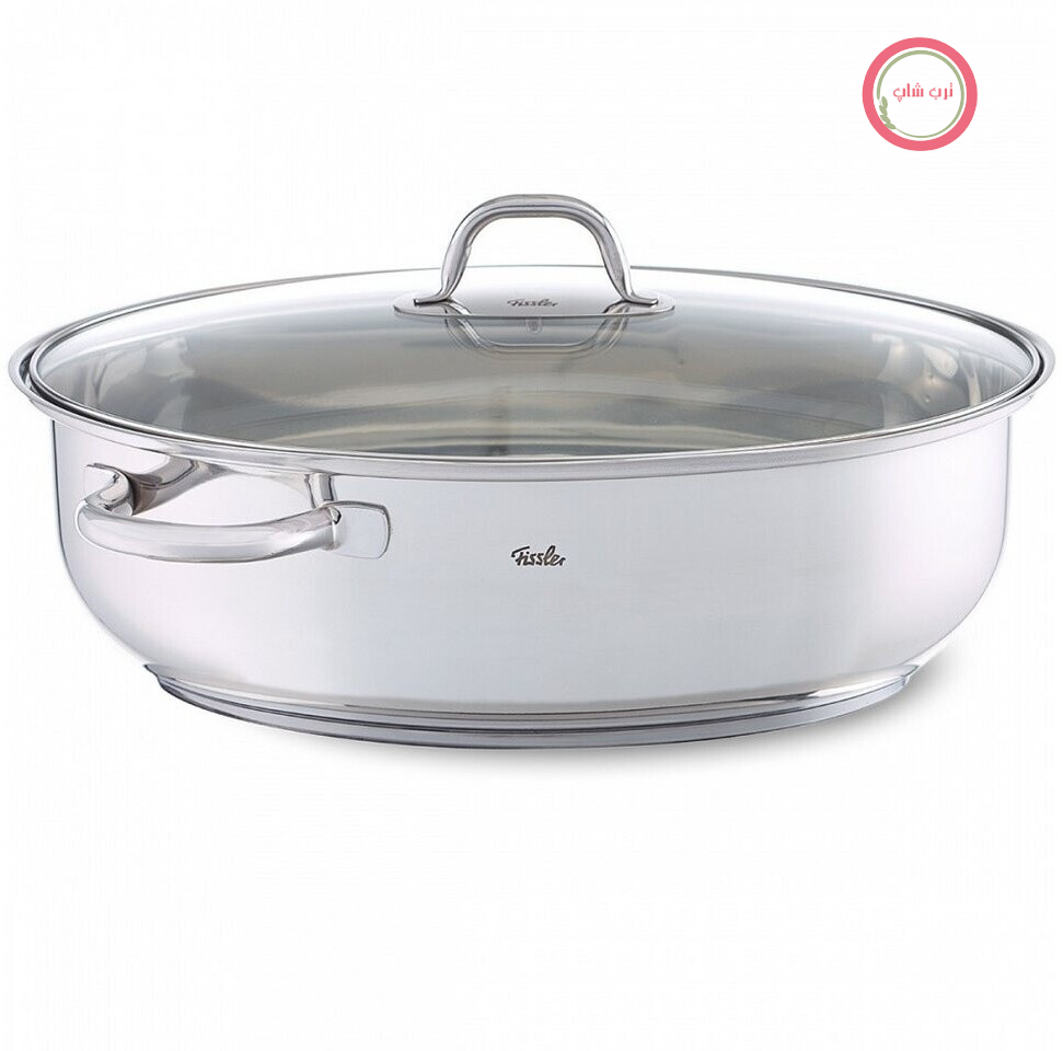 ماهیتابه درب دار کباب‌ پز فیسلر آلمان Fissler Edelstahl (8.8 لیتر - قطر 38 سانتی‌متر) ظرف کاسرول بیضی بزرگ، با درب شیشه‌ای